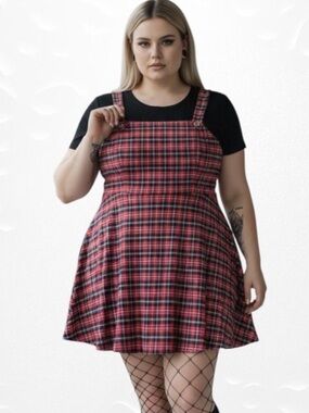 Cupshe red plaid pinafore dress with buttons plaid mini dress size large